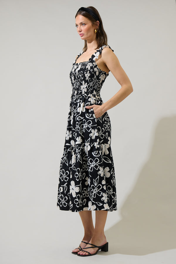 Sugarlips Kianza Floral Ember Smocked Midi Dress