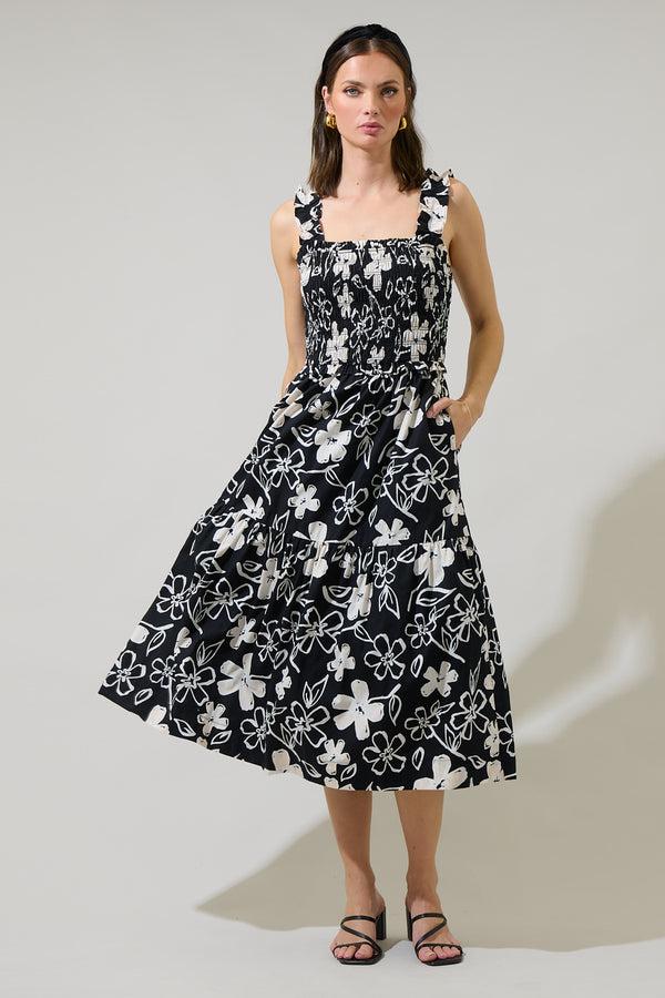 sugarlips Kianza Floral Ember Smocked Midi Dress