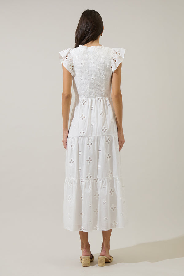 Sugarlips Kinna Eyelet Sunfire Tiered Midi Dress