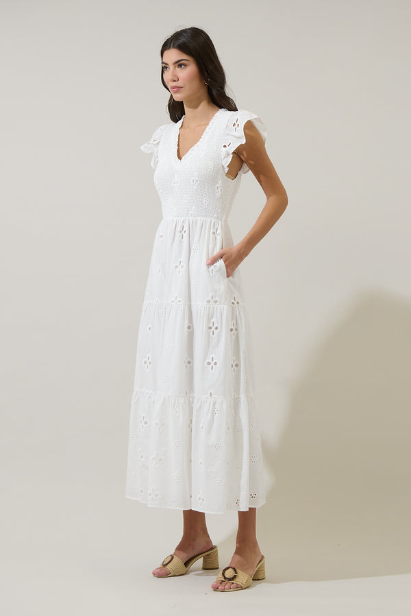 Sugarlips Kinna Eyelet Sunfire Tiered Midi Dress