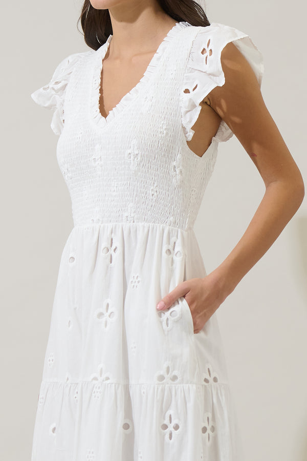 Sugarlips Kinna Eyelet Sunfire Tiered Midi Dress