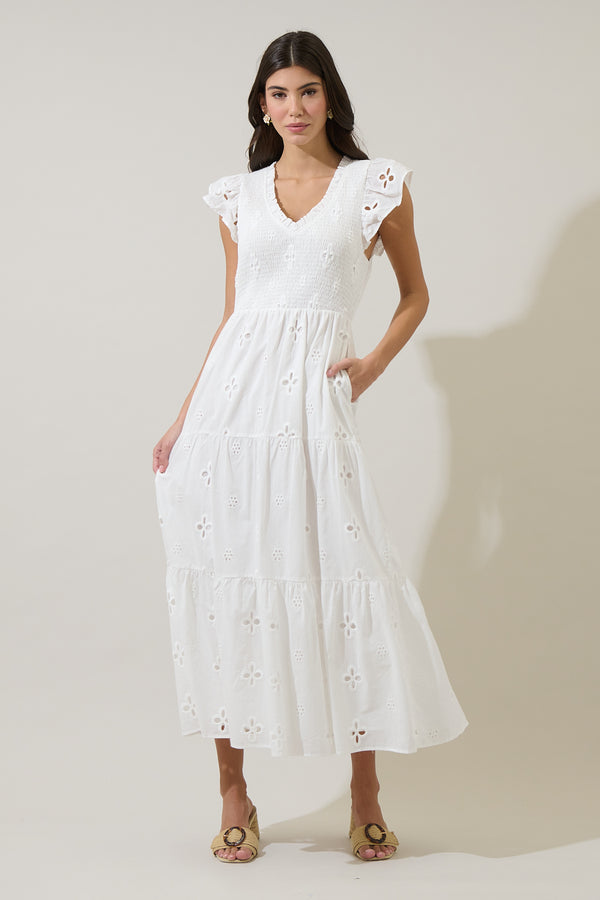 sugarlips Kinna Eyelet Sunfire Tiered Midi Dress