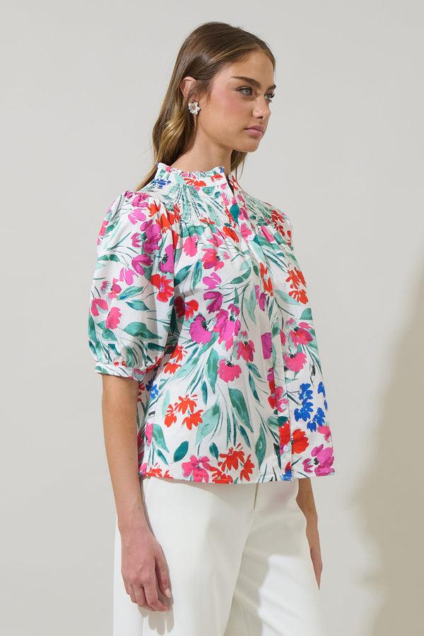 Sugarlips Kivia Blossom Smocked Mock Neck Top