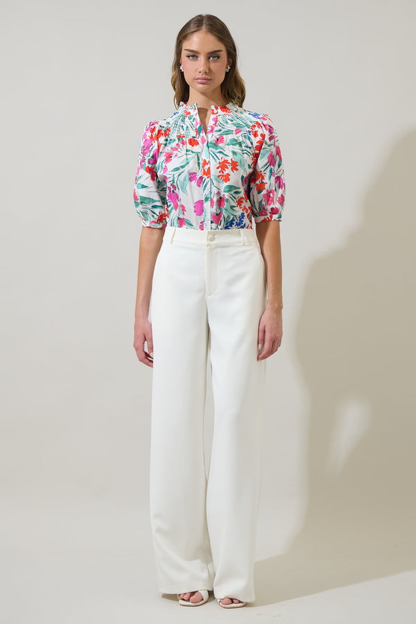 Sugarlips Kivia Blossom Smocked Mock Neck Top