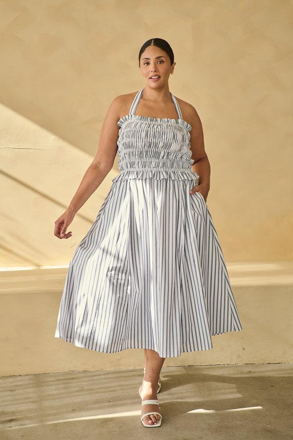 Sugarlips Kolin Striped Smocked Midi Dress Curve