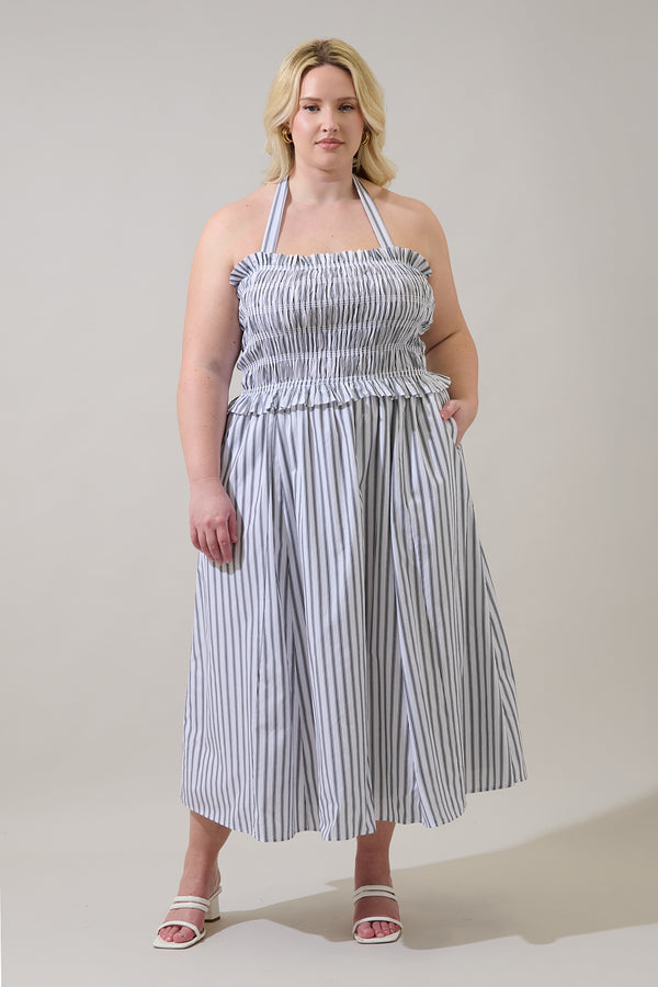 Sugarlips Kolin Striped Smocked Midi Dress Curve