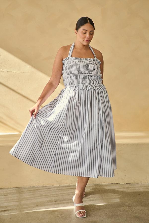 sugarlips Kolin Striped Smocked Midi Dress Curve