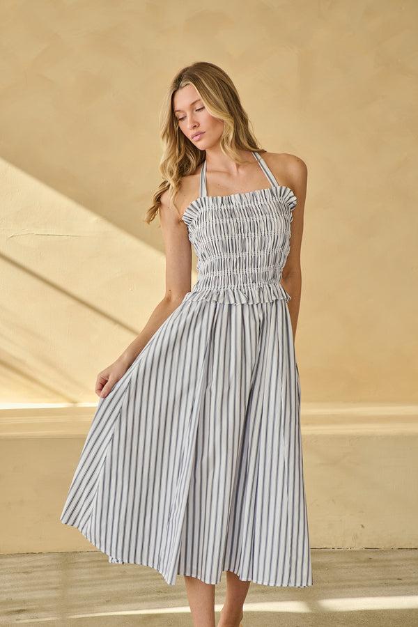 sugarlips Kolin Striped Smocked Midi Dress