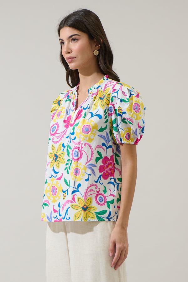 Sugarlips Kress Floral Berisa Split Neck Top