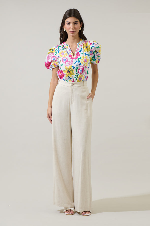 Sugarlips Kress Floral Berisa Split Neck Top