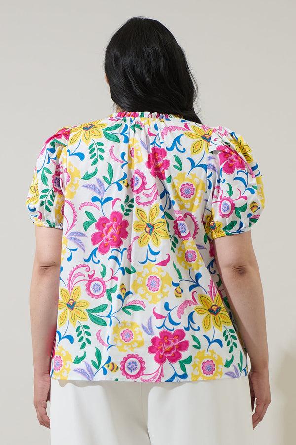 Sugarlips Kress Floral Berisa Split Neck Top Curve