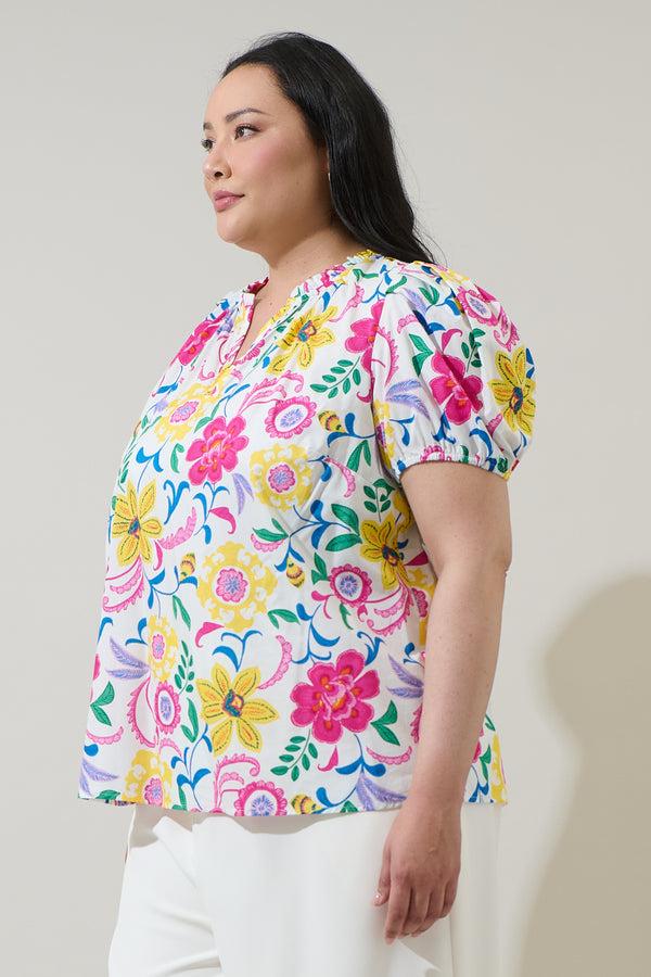 Sugarlips Kress Floral Berisa Split Neck Top Curve