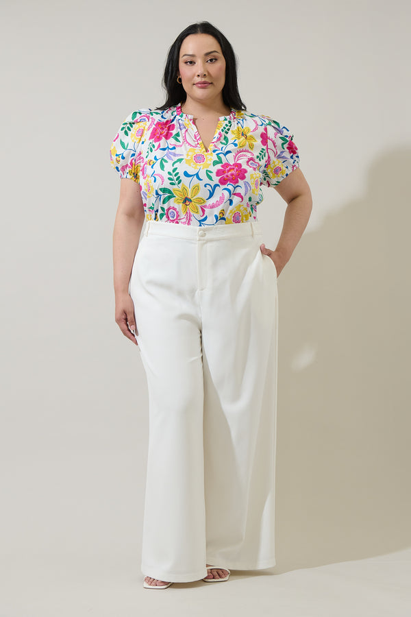 Sugarlips Kress Floral Berisa Split Neck Top Curve