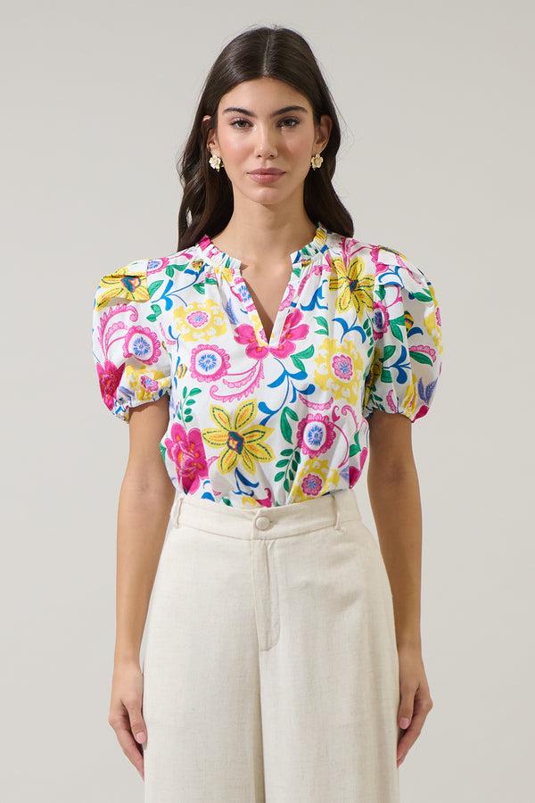 sugarlips Kress Floral Berisa Split Neck Top