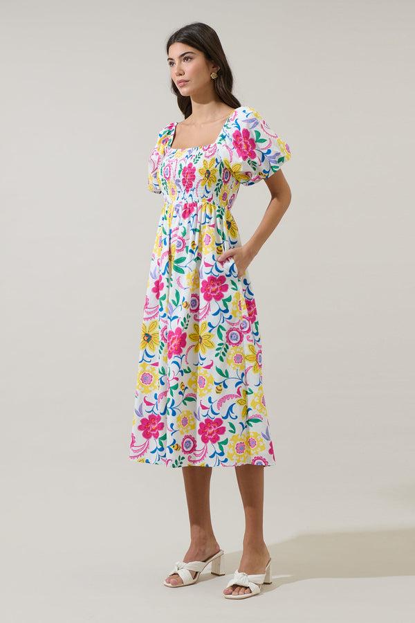 Sugarlips Kress Floral Maray Smocked Midi Dress
