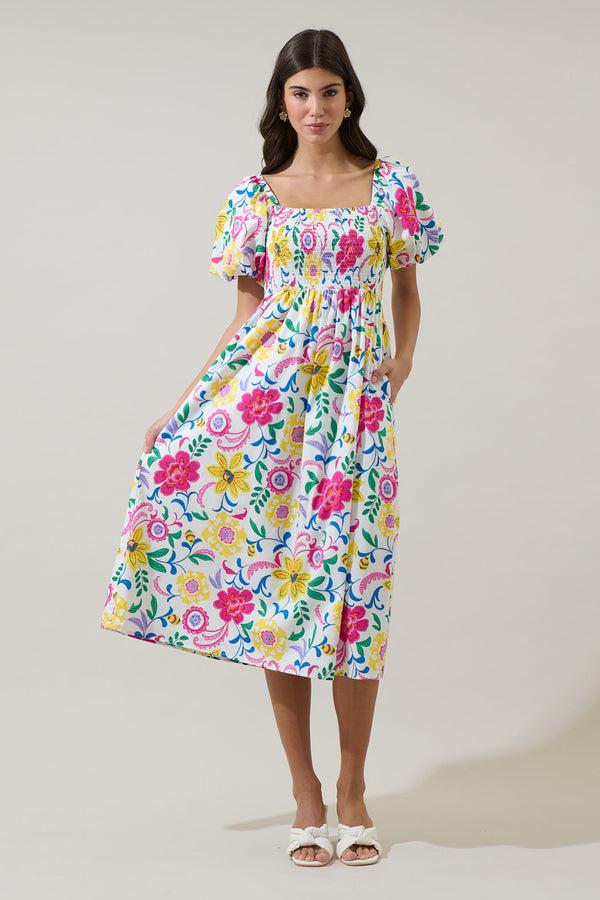 sugarlips Kress Floral Maray Smocked Midi Dress
