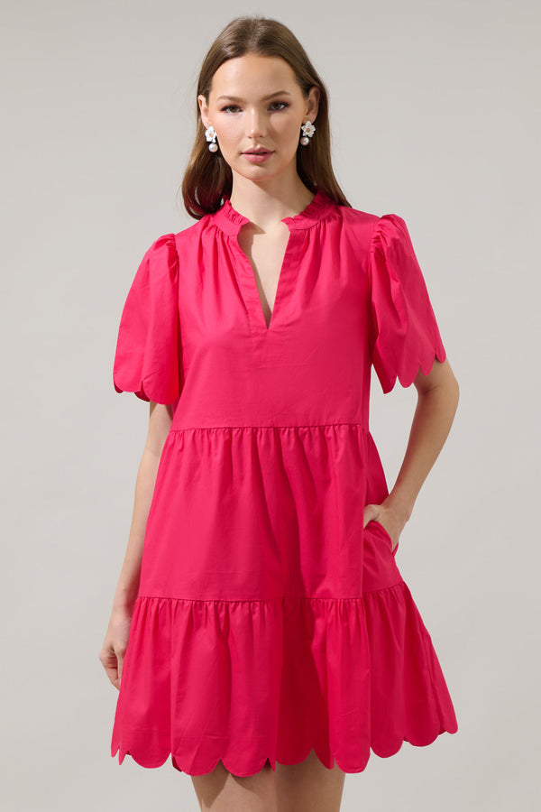 sugarlips Kyra Poplin Tiered Scallop Mini Dress