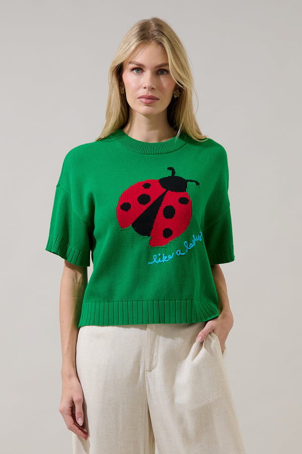 Sugarlips Ladybug Drop Shoulder Sweater Top