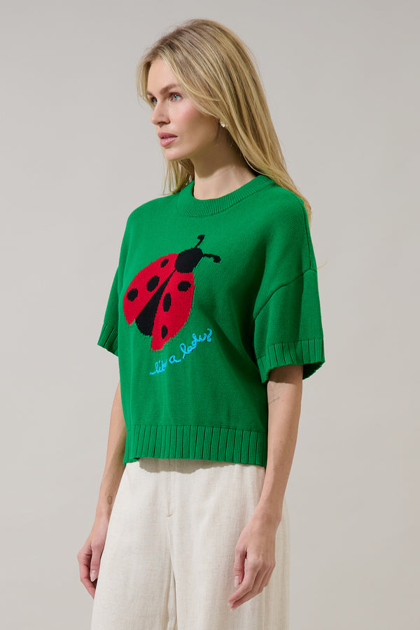 Sugarlips Ladybug Drop Shoulder Sweater Top