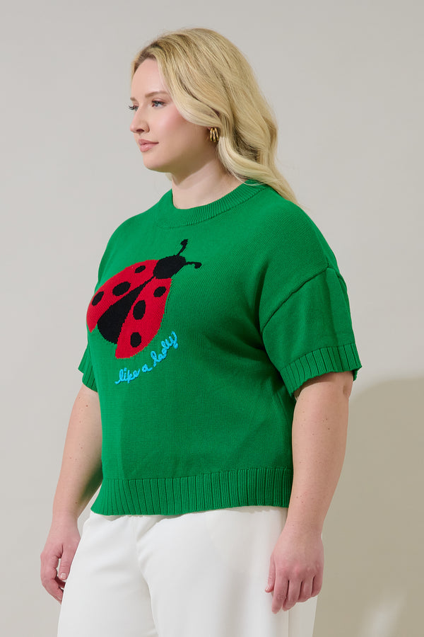 Sugarlips Ladybug Drop Shoulder Sweater Top Curve