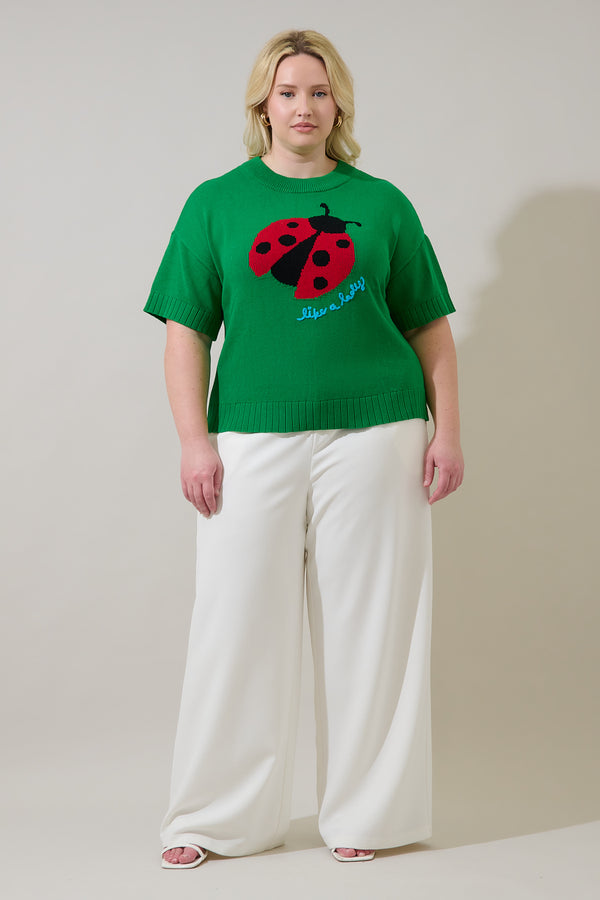 Sugarlips Ladybug Drop Shoulder Sweater Top Curve
