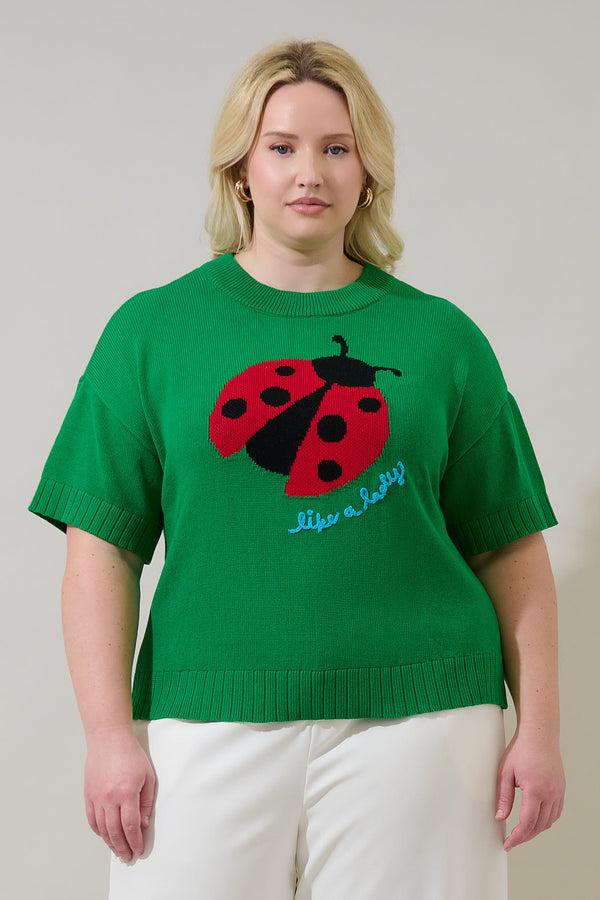sugarlips Ladybug Drop Shoulder Sweater Top Curve