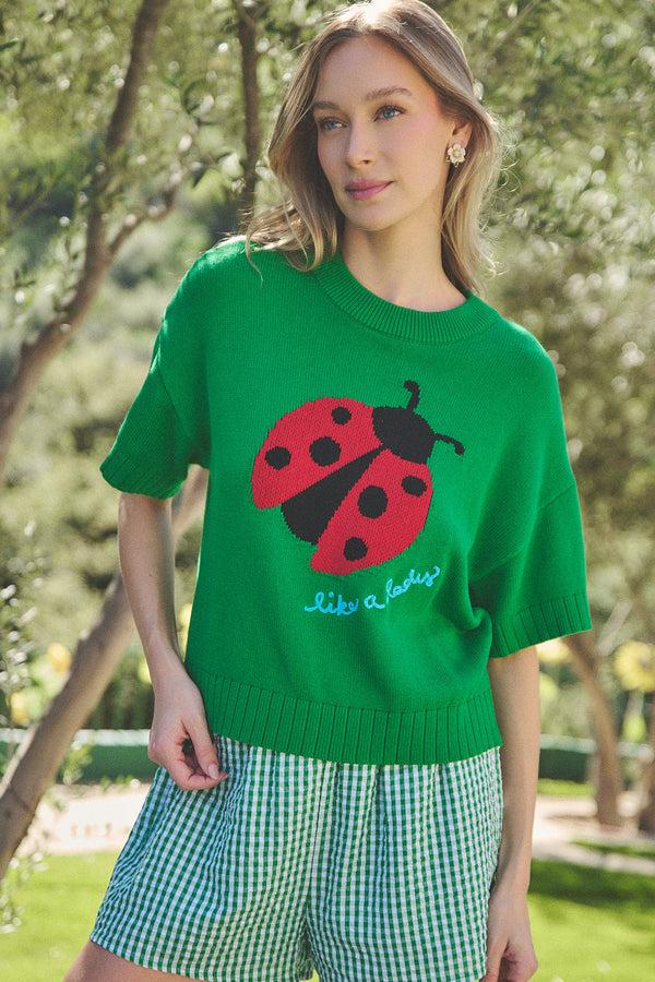 sugarlips Ladybug Drop Shoulder Sweater Top