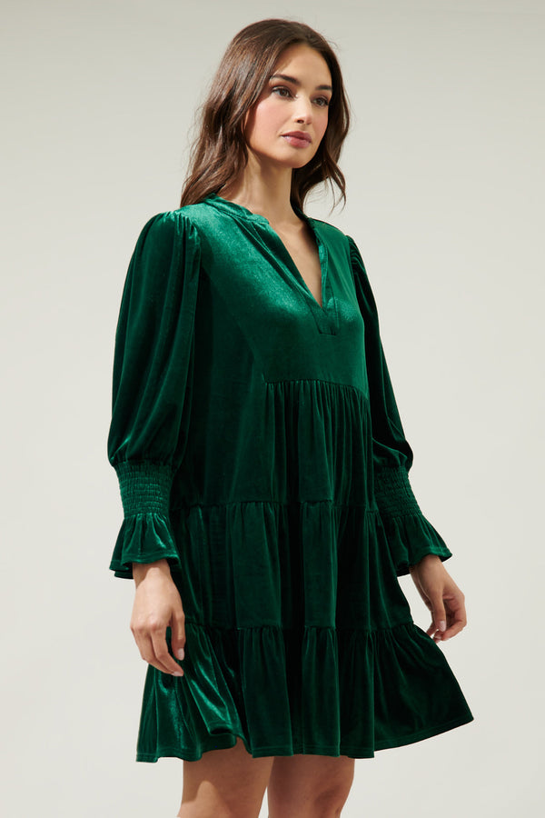 Sugarlips Lagoon Velvet Babydoll Mini Dress