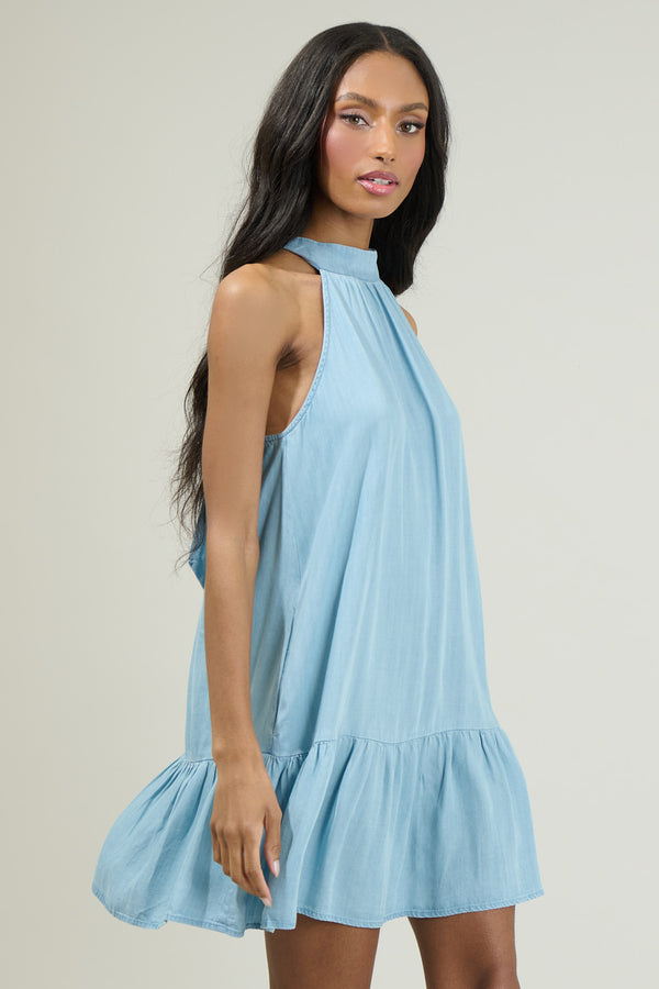 Sugarlips Laly Chambray Mini Ruffle Dress