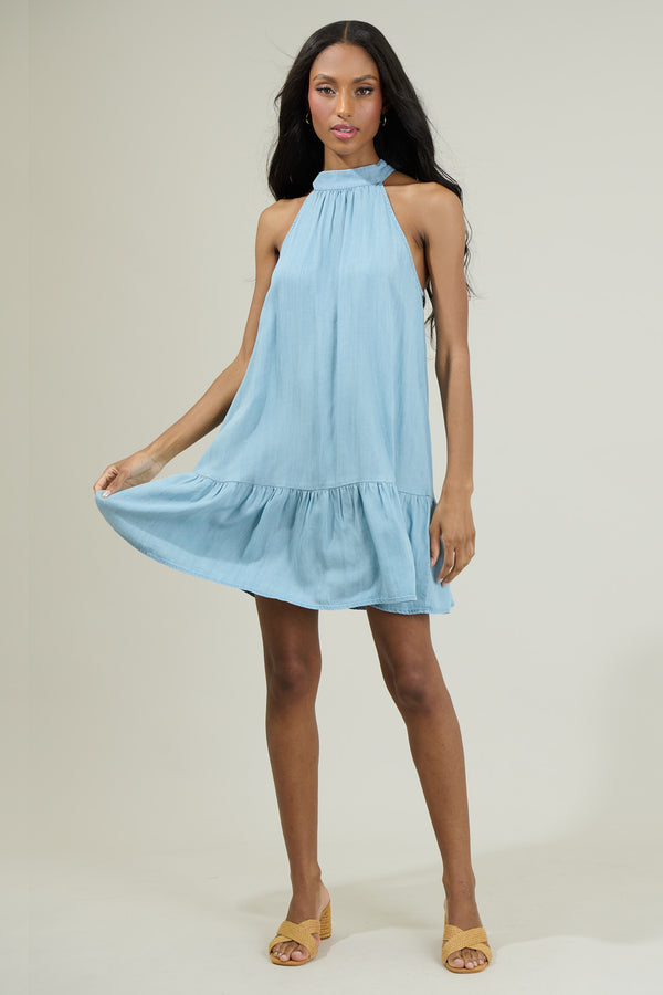 Sugarlips Laly Chambray Mini Ruffle Dress