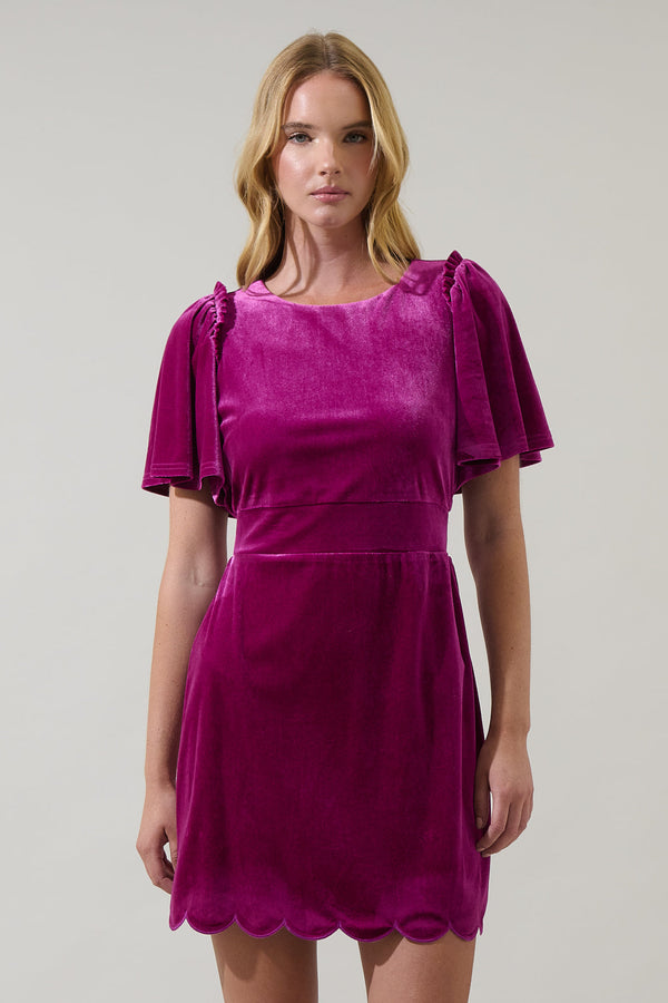 sugarlips Lanie Velvet Scallop Mini Dress