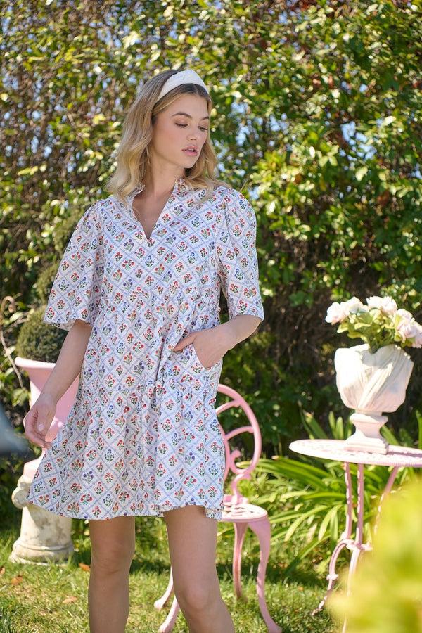 sugarlips Lara Floral Dixie Split Neck Shift Dress