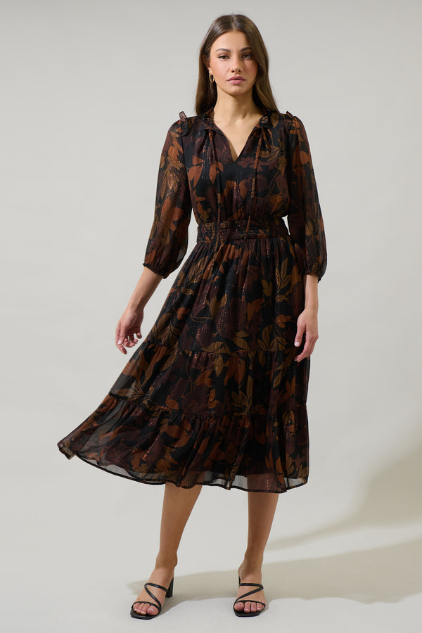 Sugarlips Larba Floral Henri Smocked Midi Dress