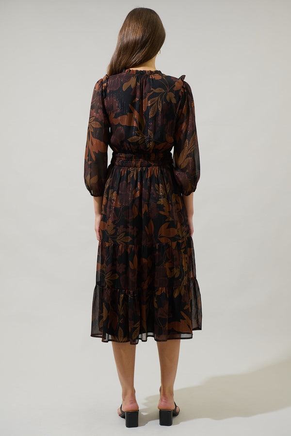 Sugarlips Larba Floral Henri Smocked Midi Dress