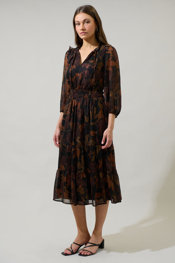 Sugarlips Larba Floral Henri Smocked Midi Dress