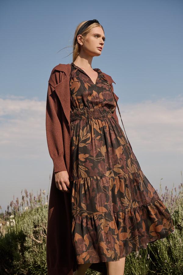 sugarlips Larba Floral Henri Smocked Midi Dress