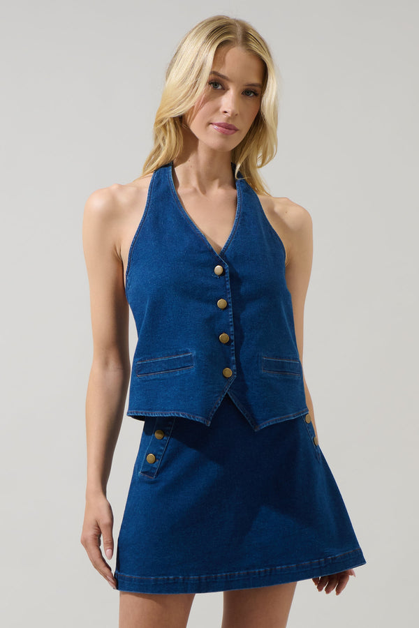 sugarlips Lavinia Denim Halter Neck Top