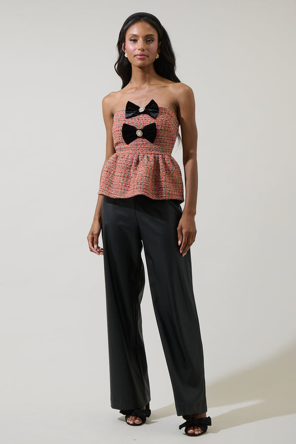 Sugarlips Lazara Tweed Bow Strapless Top