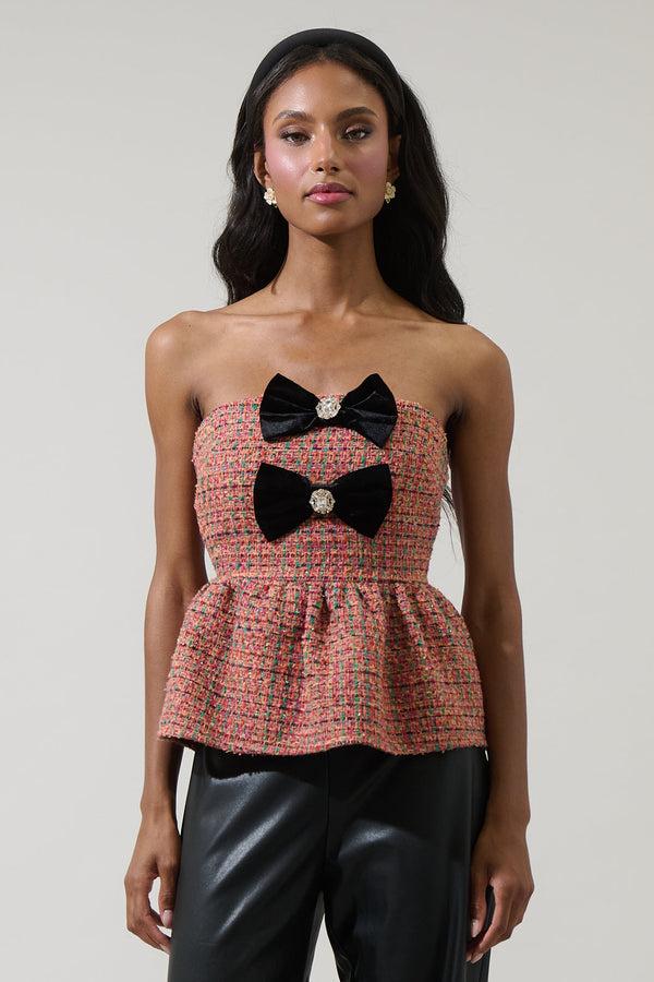 sugarlips Lazara Tweed Bow Strapless Top