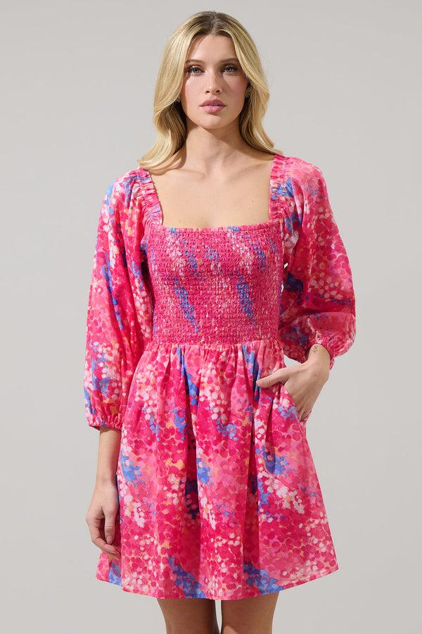 Sugarlips Leah Abstract Niko Smocked Mini Dress