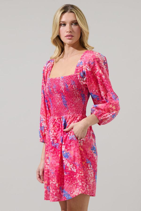 Sugarlips Leah Abstract Niko Smocked Mini Dress