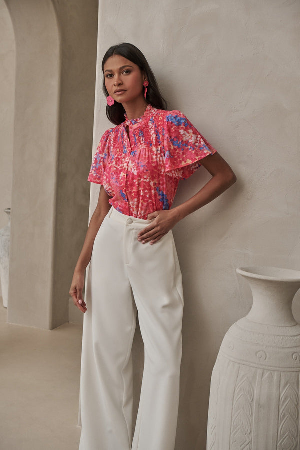 sugarlips Leah Abstract Romy Mock Neck Top