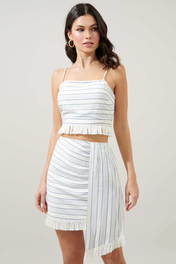 Sugarlips Leah Stripe Tassel Trim Crop Tank