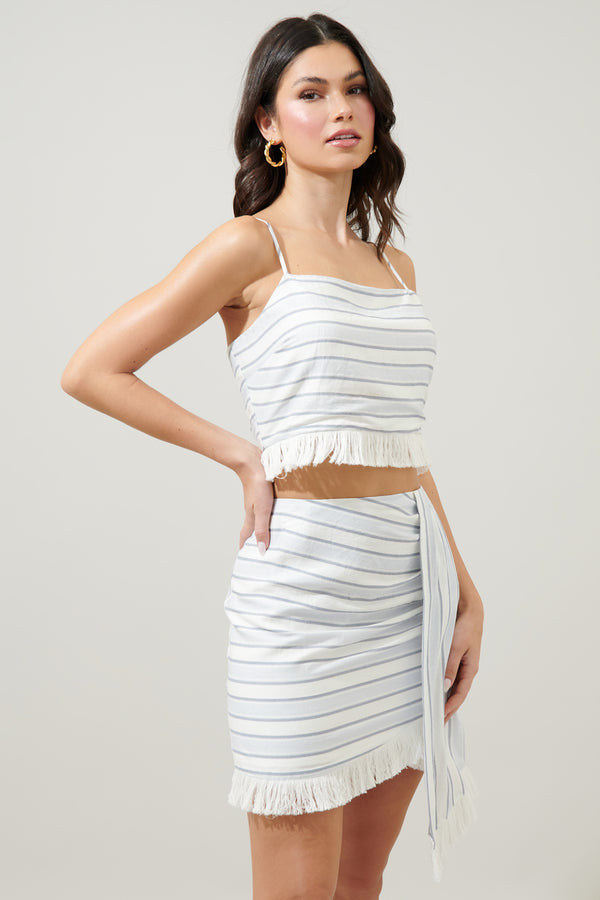 Sugarlips Leah Stripe Tassel Trim Crop Tank