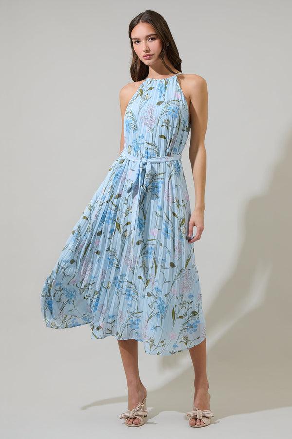 sugarlips Leida Floral Maly Pleated Midi Dress