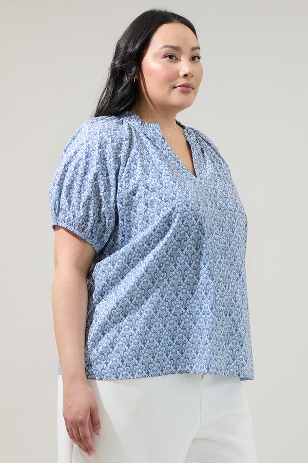 Sugarlips Lena Floral Split Neck Top Curve