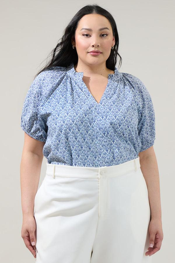 sugarlips Lena Floral Split Neck Top Curve