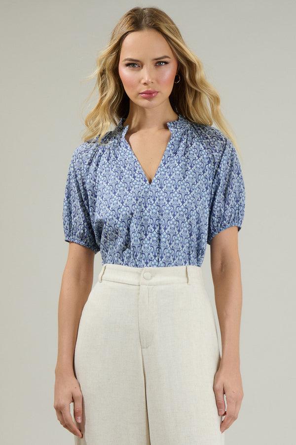 sugarlips Lena Floral Split Neck Top