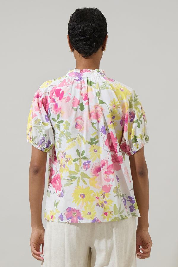 Sugarlips Leonie Floral Lena Split Neck Top