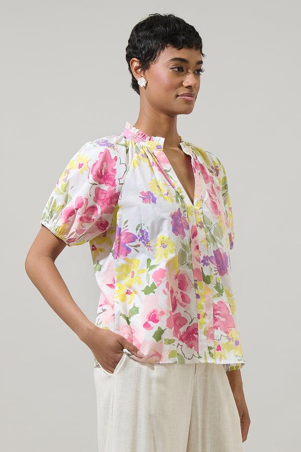 Sugarlips Leonie Floral Lena Split Neck Top